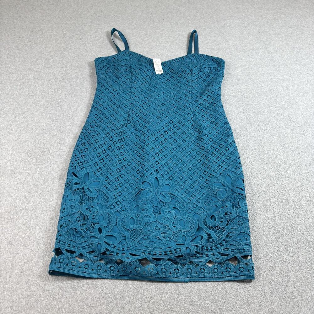 White House Black Market Dress Women 14P Blue Lace Slip Sheath Party Dance Forma